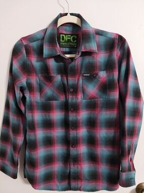Youth Teal and Pink Plaid Button-Up Shirt